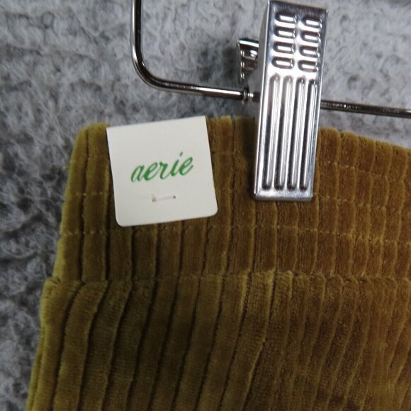 Aerie Flare Pants Large Regular Groove-On Velour High Waist Ribbed Gold NEW - Picture 4 of 11